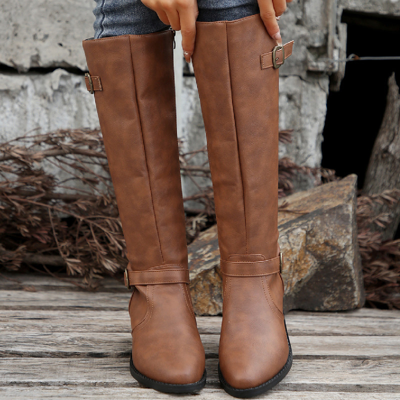 Large Size Thick Heel Square Buckle Test Zipper Boots Women foto 5