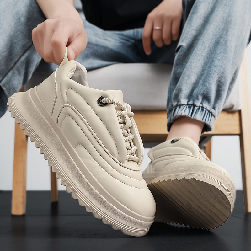 Versatile Student PU Leather Sports Height Increasing Leisure Thick Bottom Bread Shoes foto 3