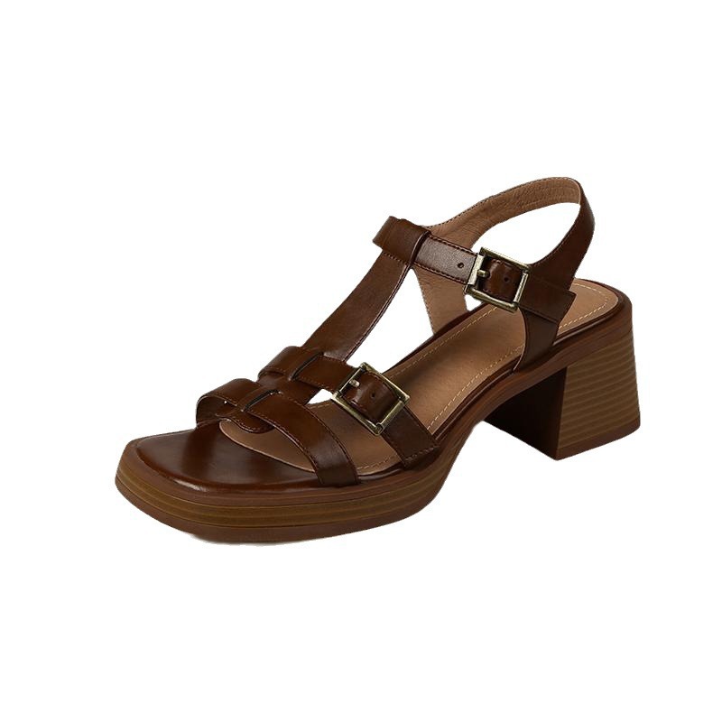 Women's T-buckle Open Toe Platform All-matching Chunky Heel Retro High Heel Sandals foto 3