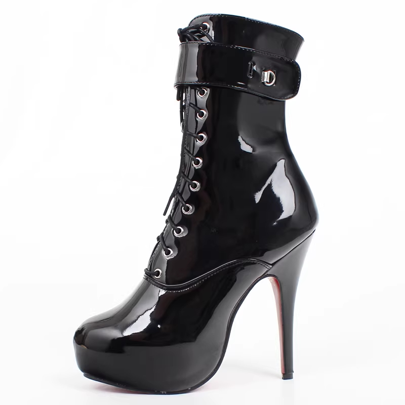 15CM Super High Heel Waterproof Lockable Sexy Lace-up Patent Leather High Heels foto 3