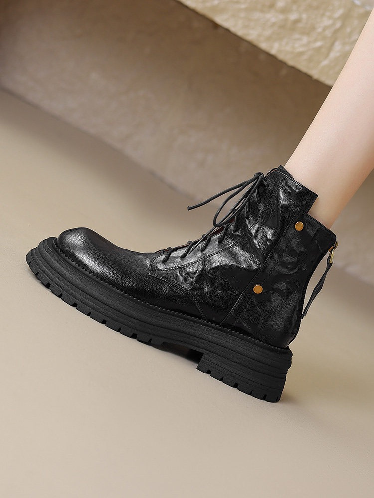 Womens Sheepskin Chunky-Soled Lace-Up Ankle Boots foto 5