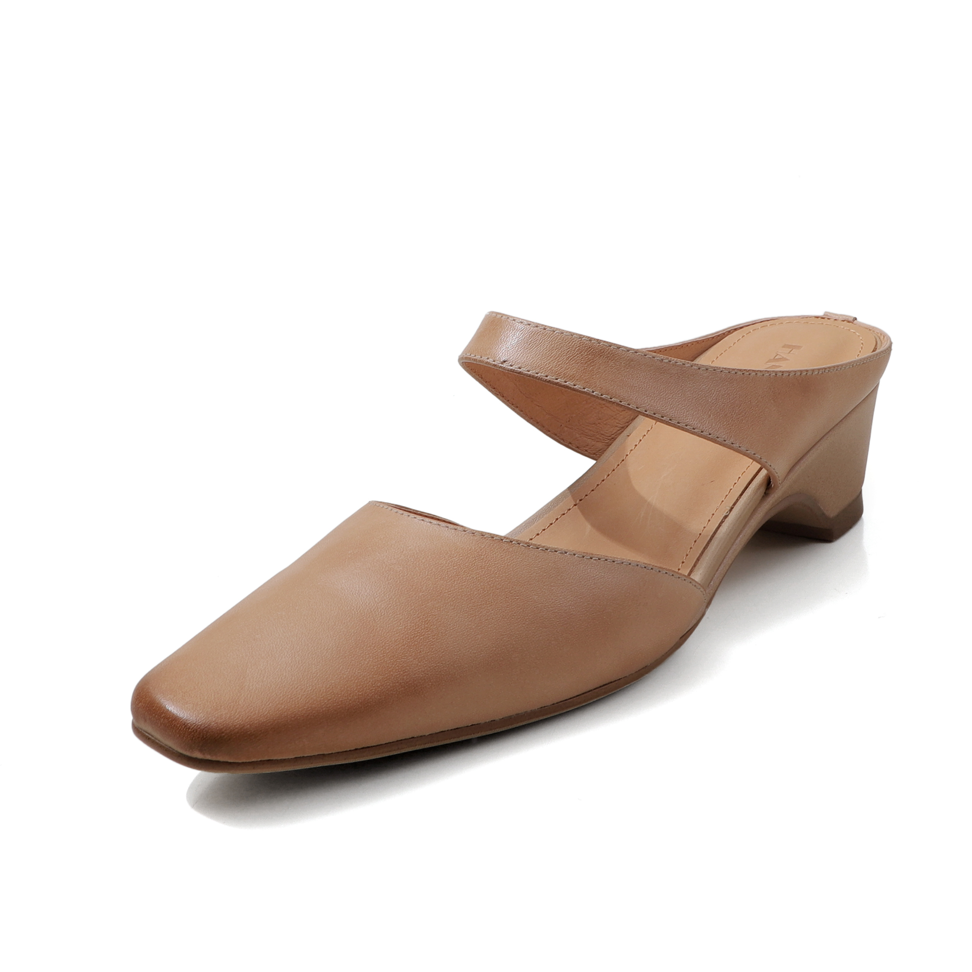 Women's Handmade Washed Leather Mary Jane Mules, Square Toe Mid Heel Slip-On Slides With Pigskin Lining foto 3