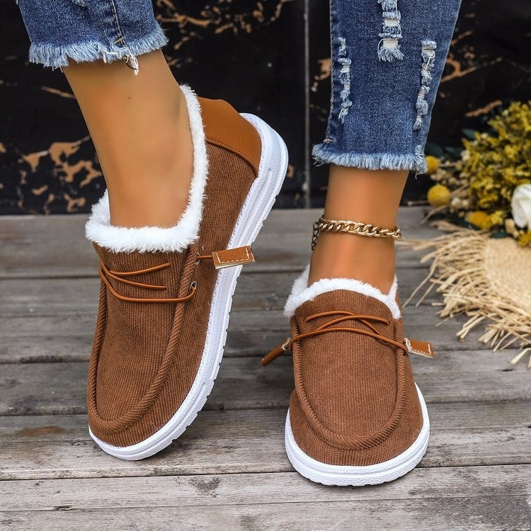 Autumn And Winter New European And American Round Head Lace Plus Velvet Warm Women's Fur Shoes foto 3