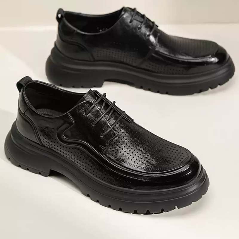 Men's Leather Shoes Summer Breathable Soft Bottom Business Casual foto 4