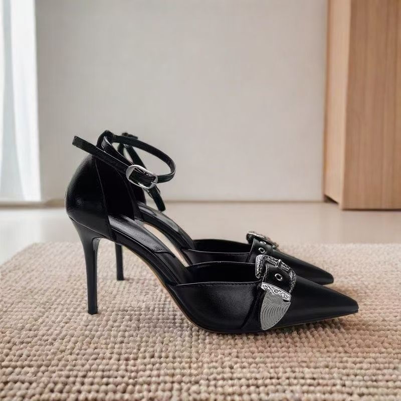 Pointed-toe Stiletto-heel Closed-toe Sexy Black Punk-style Hollow-out Womens Shoes foto 5