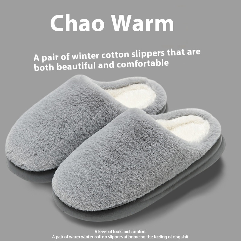 Fleece-lined Thermal Home Wear Non-slip Soft Bottom Solid Color Confinement Shoes Cotton Slippers foto 2