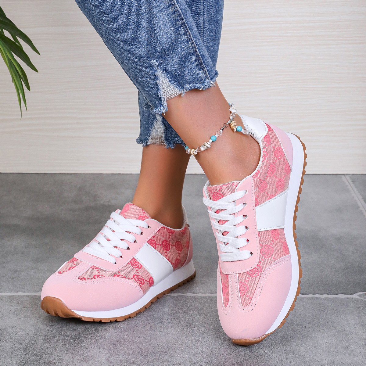 Oversized Women's Casual Flower Lace-up Shoes foto 3