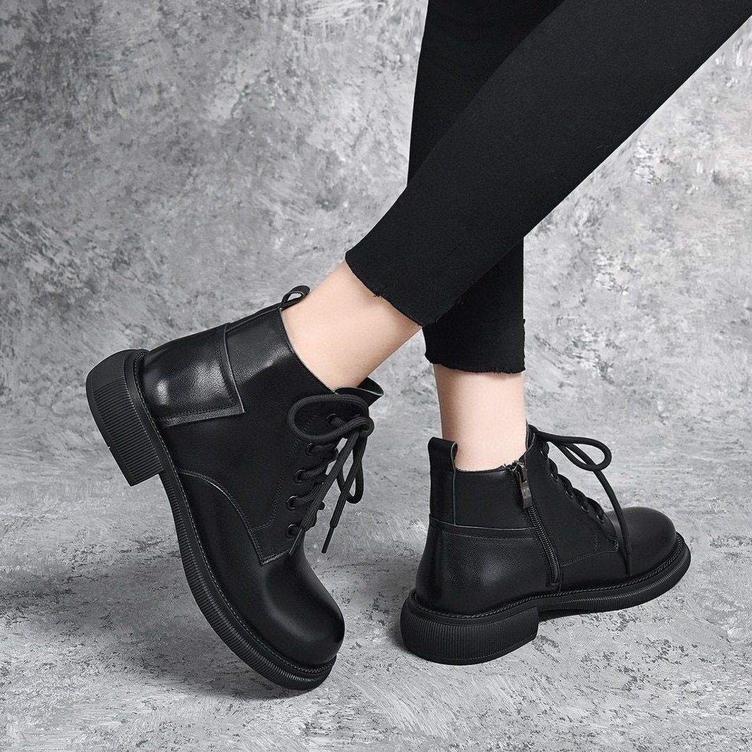 Real Soft Leather Platform Martin Boots Women's Autumn And Winter New Non-slip Western Style Slip-on Casual foto 4