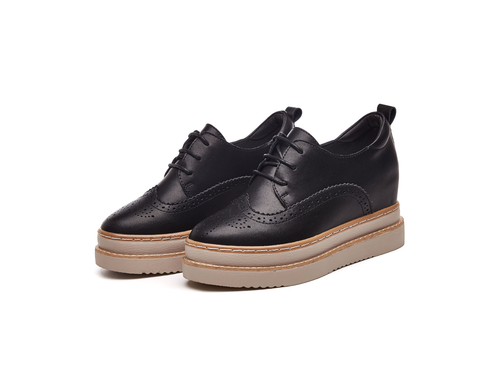Spring Genuine Leather Platform Hidden Heel Lace-up Leisure Platform Women's Shoes foto 4