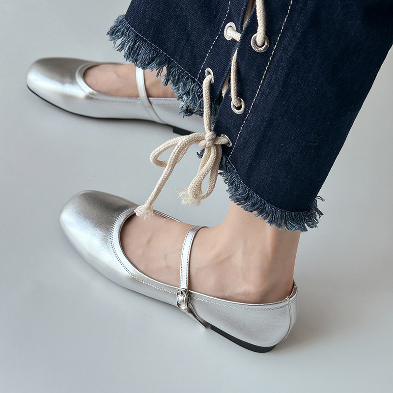 Mary Jane Shoes Retro Flat Bottom Sheepskin Simple foto 5