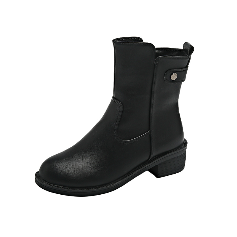 Women's Low Heel Round Toe Boots Side Zip Short Boots foto 2