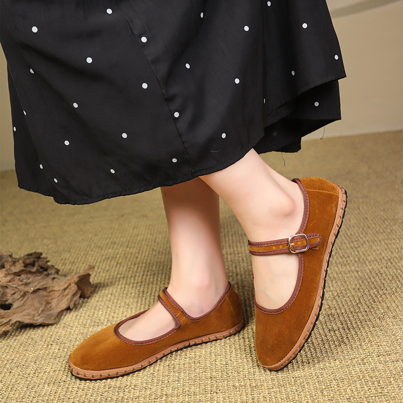 Retro Flat Bottom Suede Pumps Red Gentle foto 3