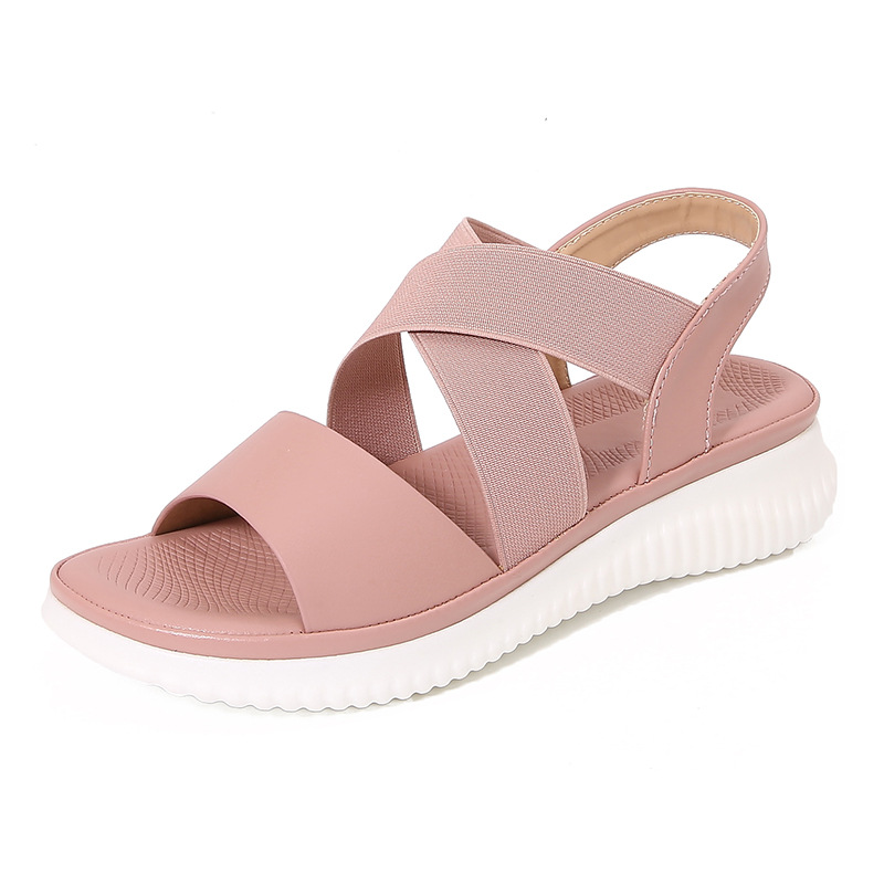 Bohemian Style Striped Stretch Rubber Band Flat Sandals foto 3