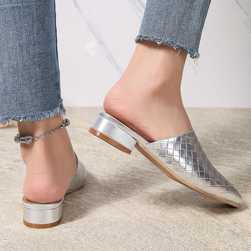 Women's Casual Low-Heel Plus-Size Woven Closed-Toe Outdoor Slippers foto 2