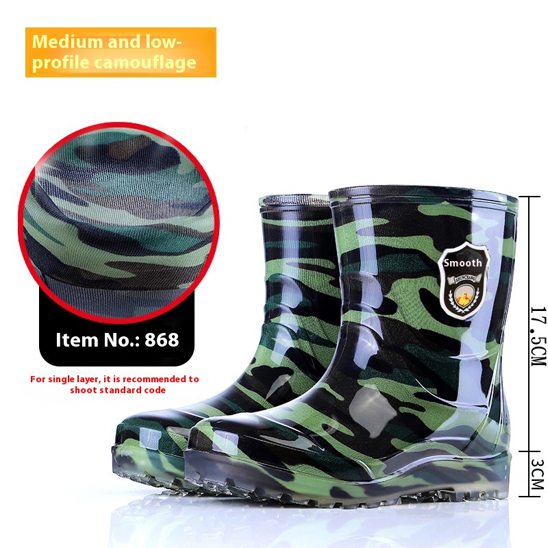Popular Men's Tendon Bottom Camouflage Wear-resistant Rain Boots Fleece-lined Warm foto 3