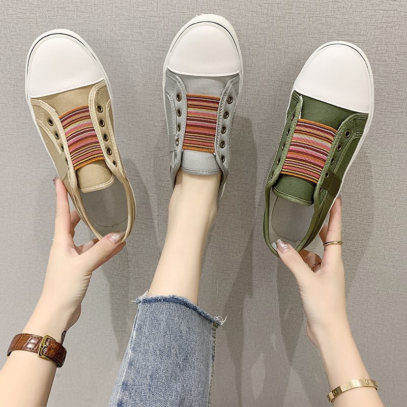 Women's Retro Zipper Fashion Patchwork Canvas Shoes foto 2
