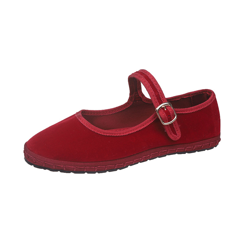 Retro Flat Bottom Suede Pumps Red Gentle foto 4
