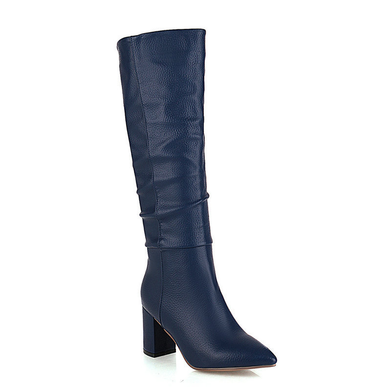 Womens Fleece-Lined Mid-Calf Pointed-Toe Chunky-Heel Boots foto 5