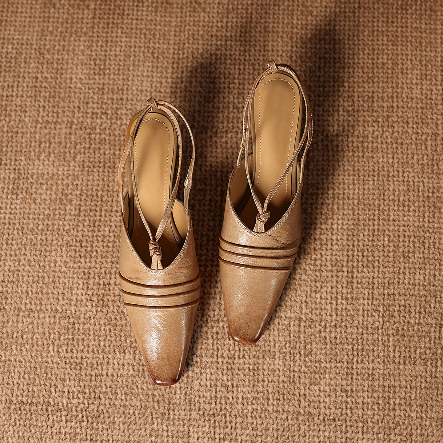 Premium Handmade Washed Leather Wedge Sandals, Women's Knotted Slingback Square Toe Shoes foto 3