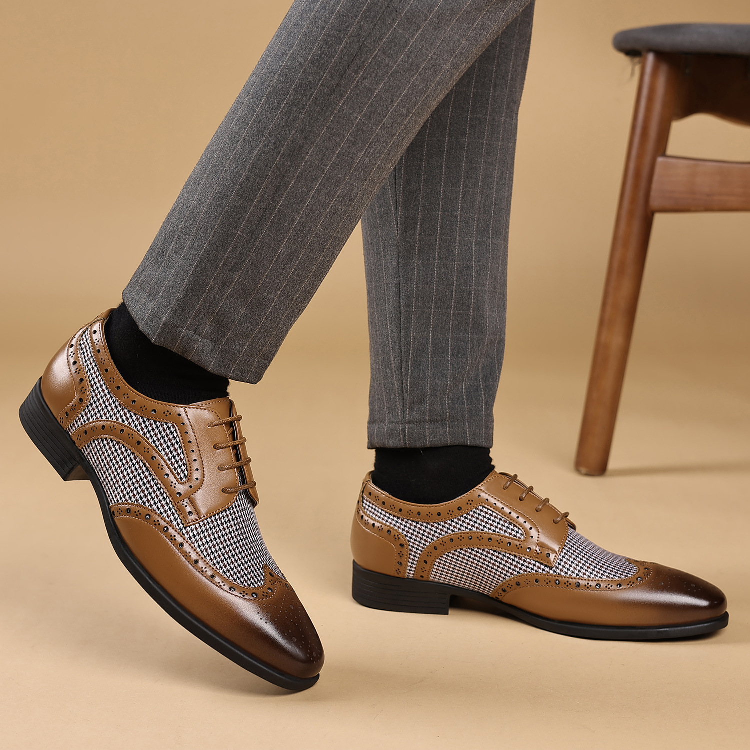 Imitation Houndstooth Men's Shoes Casual Leather Shoes foto 3