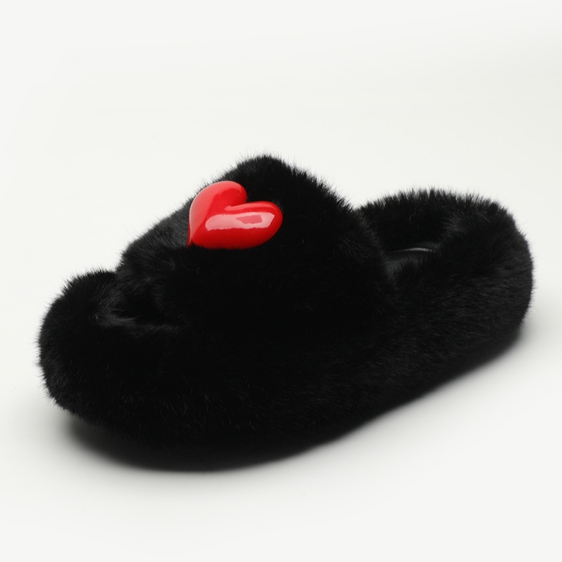 Heart-shaped Thick Bottom Fluffy Slippers Women's Outer Wear New Autumn And Winter Fleece-lined foto 3