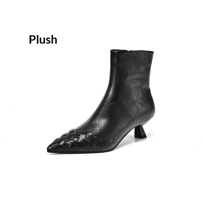 Fashionable Knit Ankle Mid-heel And Plush-lined Boots foto 3