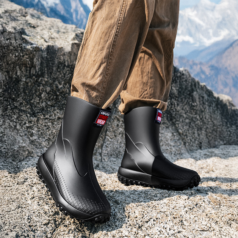Mid And Low Tube Men's Rain Boots Outdoor Non-slip Waterproof Shoes foto 3