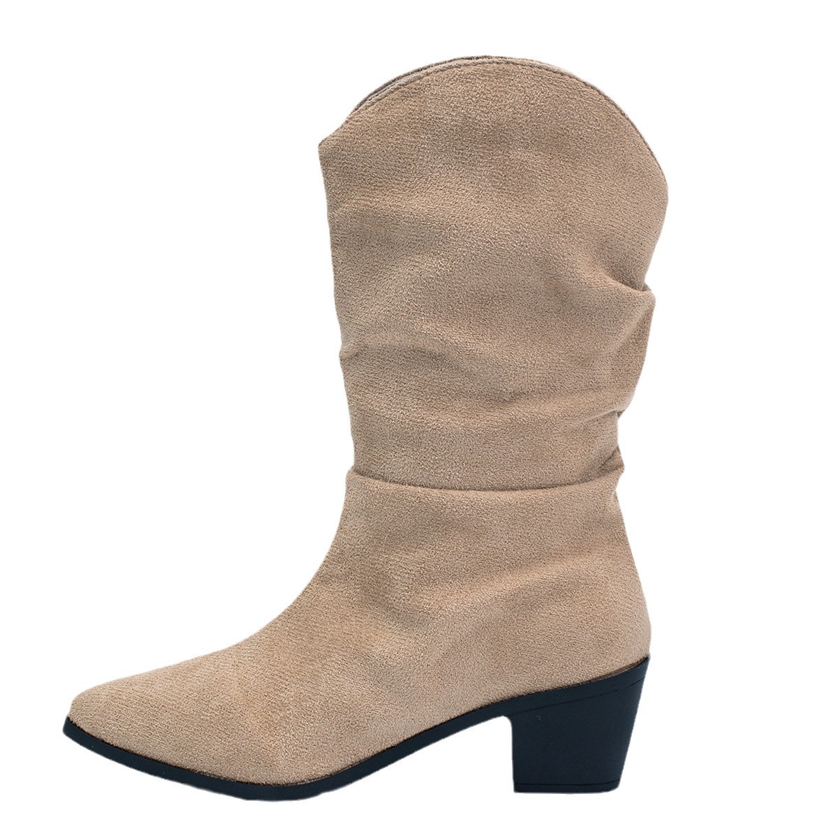 New Chunky Heel Pointed Toe Denim Midcalf Boots foto 4