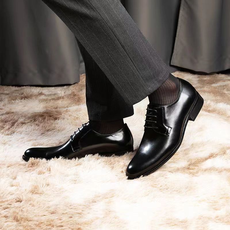 Men's Leather Shoes Breathable Lace Up Hand-rub Color foto 5