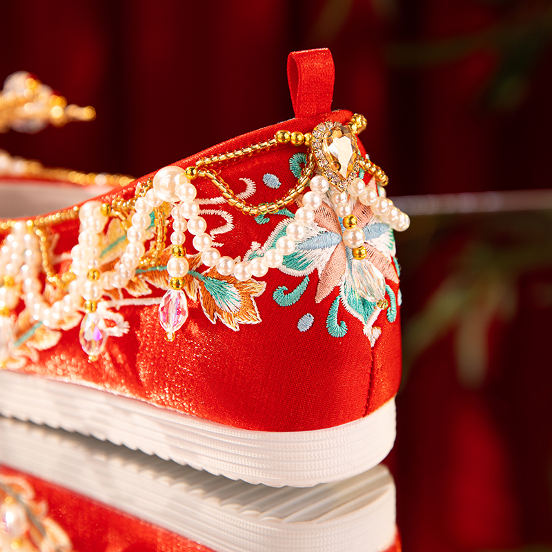 Original Handmade Dragon And Phoenix Xiuhe Hanfu Shoes, Chinese Wedding Shoes For Brides, Embroidered Phoenix Crown And Robe Style Platform Shoes For Women foto 5