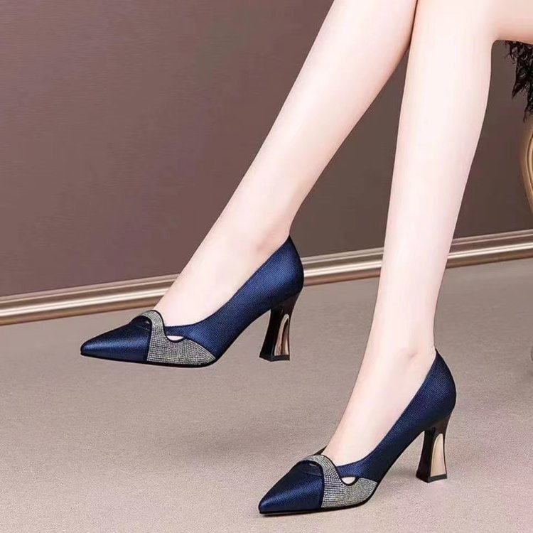 Womens Elegant Pointed-toe Chunky-heel High Heels foto 4