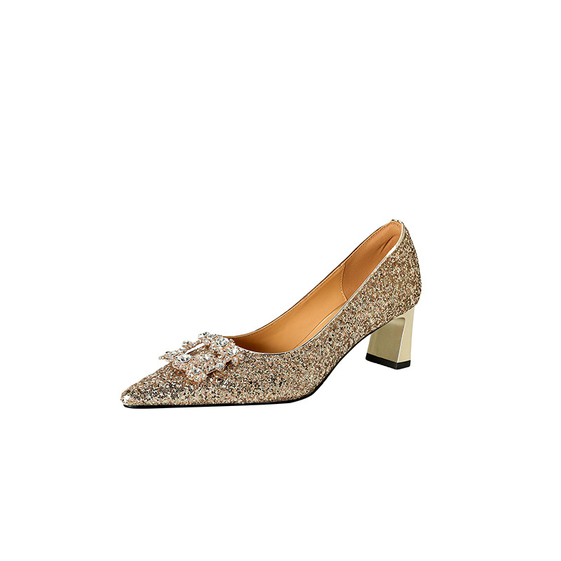 New Chunky-heel Rhinestone Square-strap Pumps foto 2
