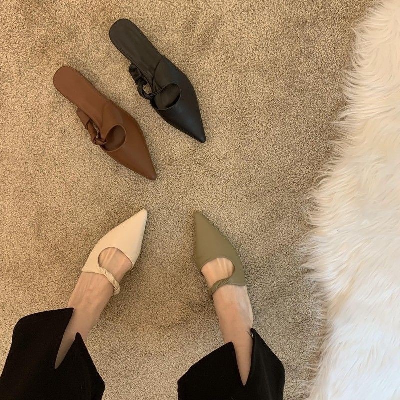 Spring Special-interest Design Soft Leather Semi-toe Box Women's Slippers foto 3
