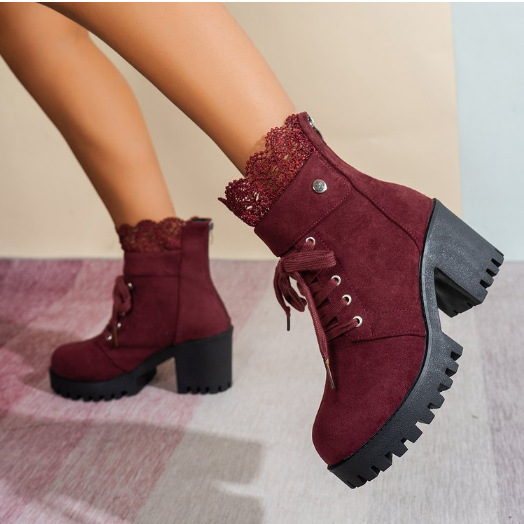High Heel Chunky Heel Lace-up British Style Martin Boots foto 5