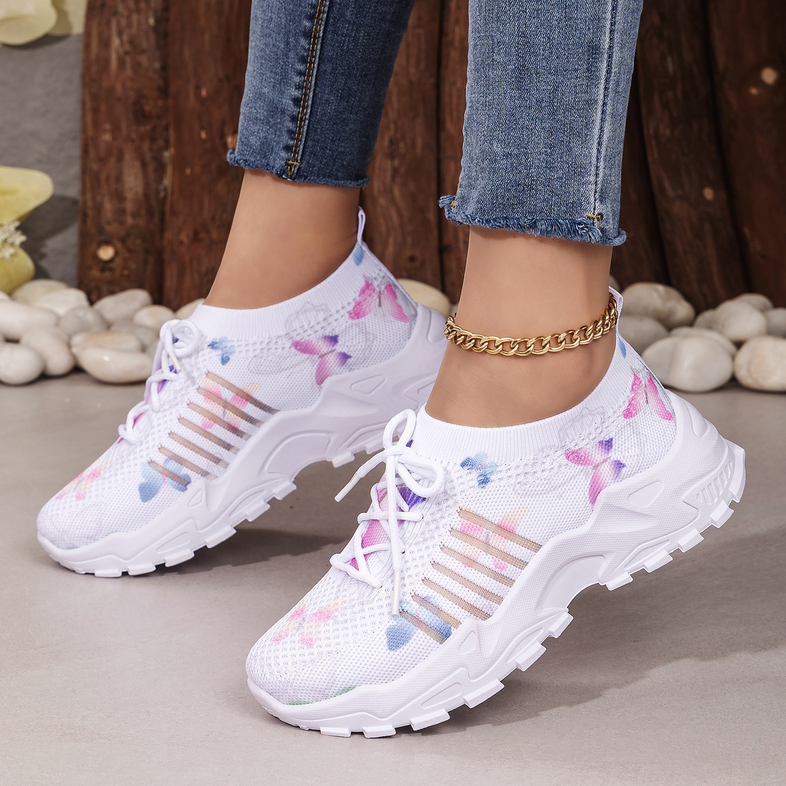 Casual Shoes With Butterfly Pattern Flyknit Single-layer Shoes foto 2
