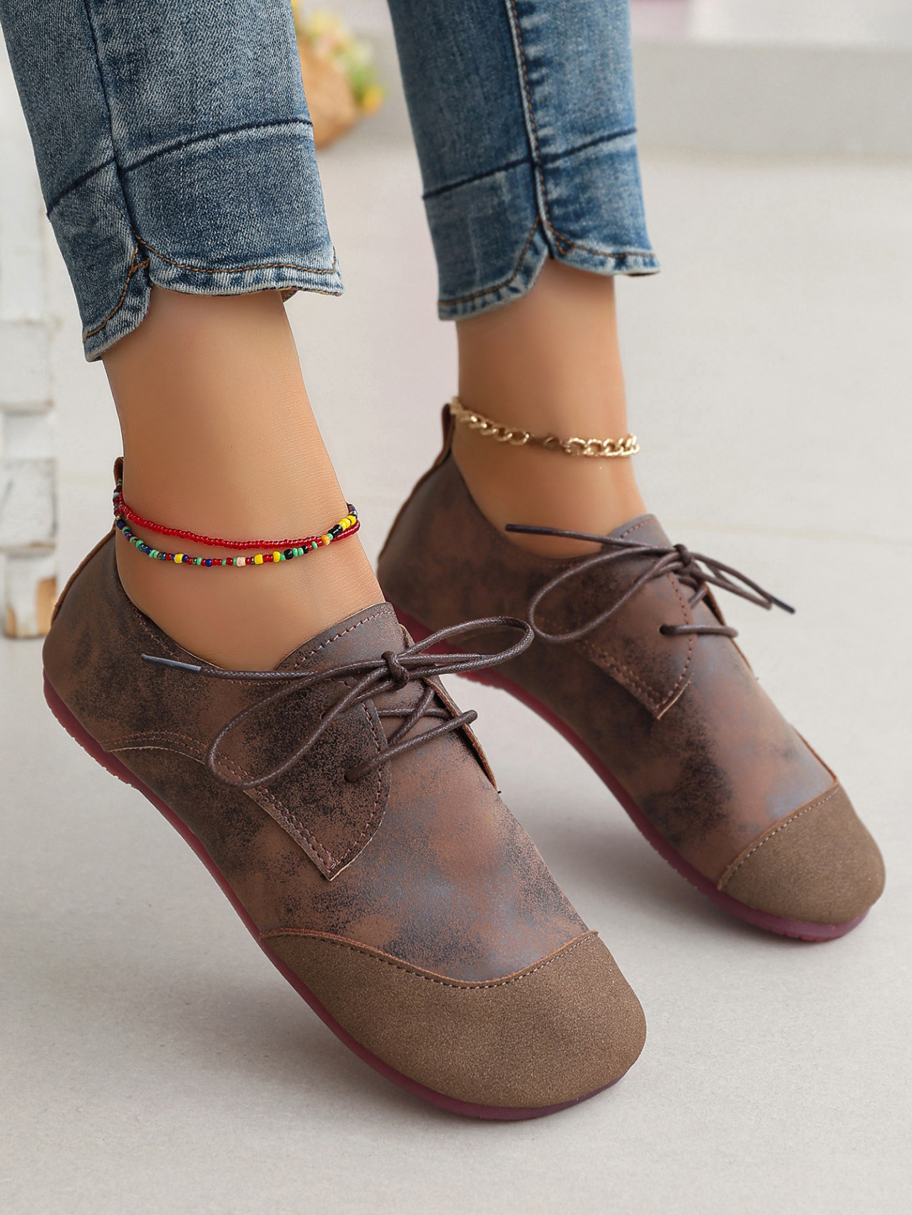 Flat Retro Soft Leather Western Style Slip-on Loafers Small Leather Shoes foto 4