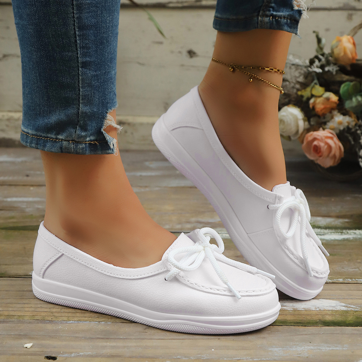 Genuine Leather Soft-Soled Slip-On Loafers Flat Shoes For Middle-Aged And Elderly Women foto 3