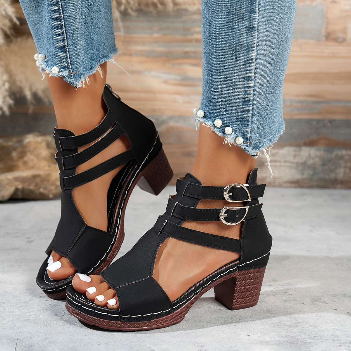 Womens Stylish Casual Peep-toe Wedge High-heeled Sandals foto 4