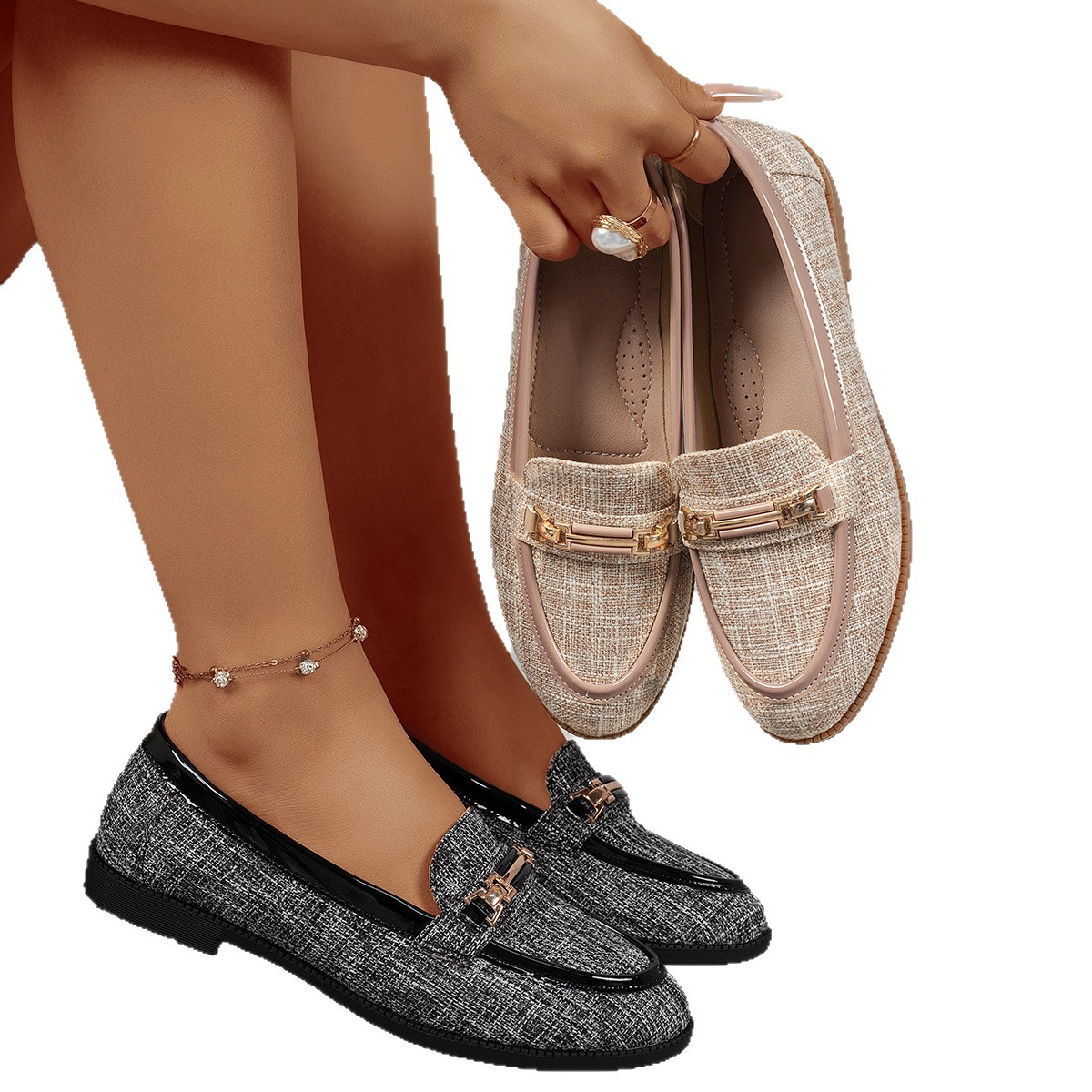 Stitched Solid-Colored Womens Flat Loafers foto 2