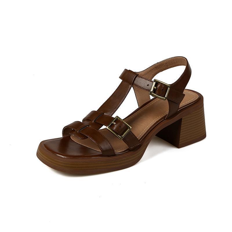 Women's T-buckle Open Toe Platform All-matching Chunky Heel Retro High Heel Sandals foto 2