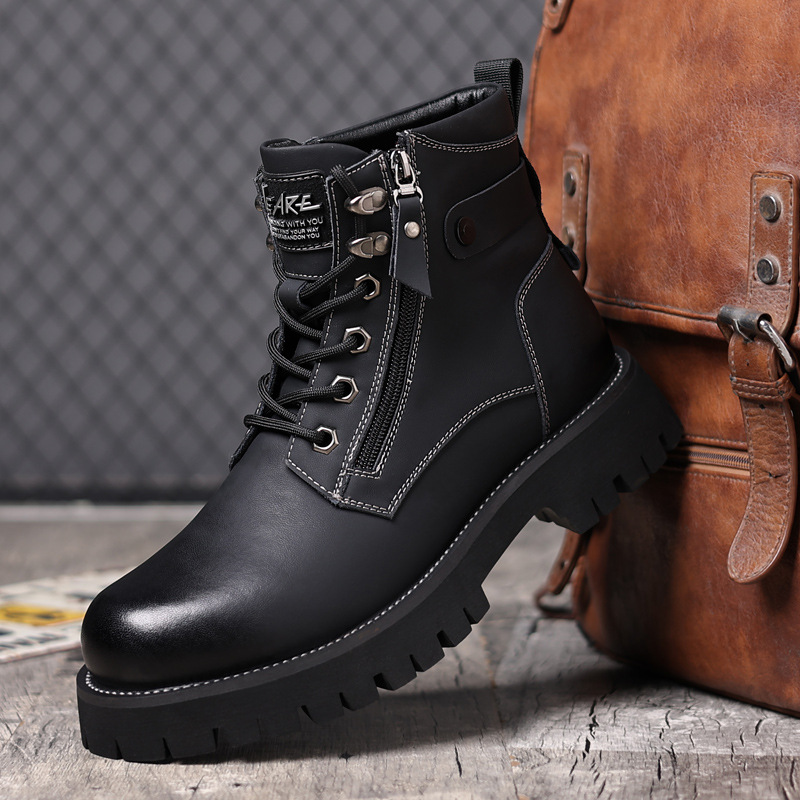 Men's High-top Velvet Thermal Height Increasing Leather Boots foto 3