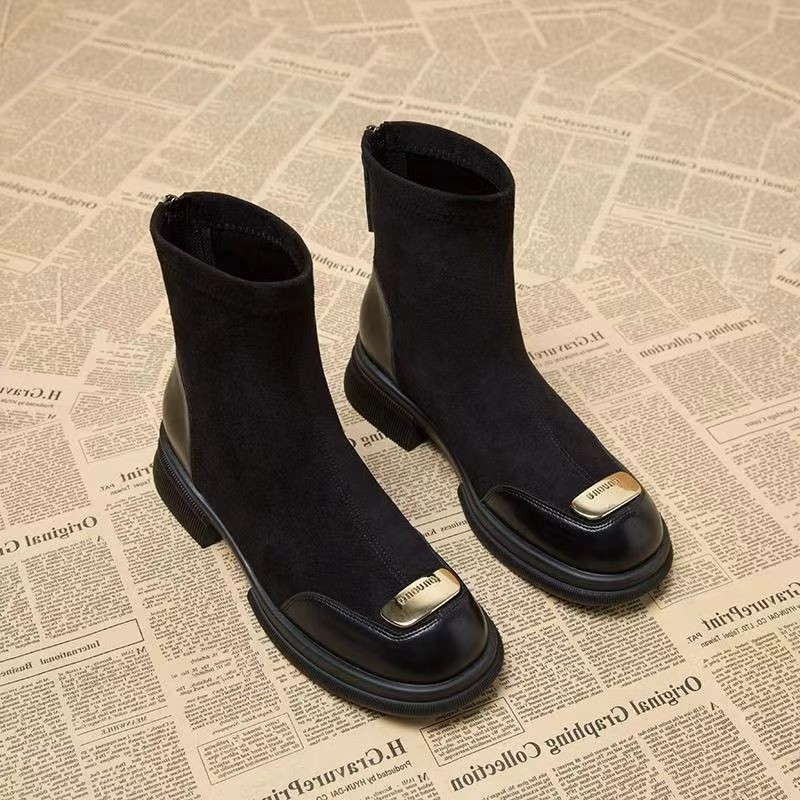 Height Increasing Stitching Short Thick Bottom Chunky Heel Martin Boots foto 4