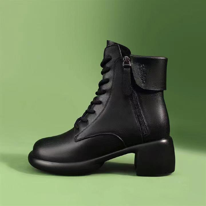 Womens Autumn Chunky-Soled Fashionable All-Match Vintage Leather Boots foto 5