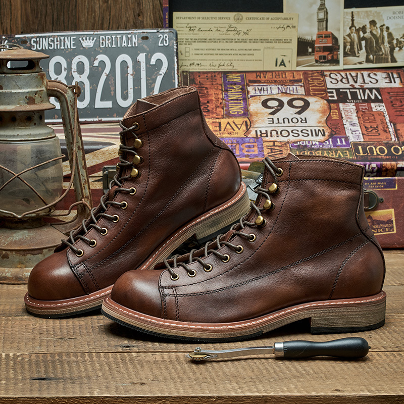 Vintage Genuine Leather Men's High-top Cowhide Worker Boot foto 4