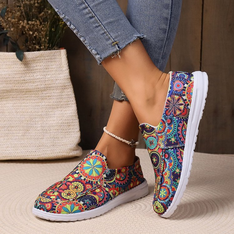 Breathable Slip On Low-top Shoes Female Graffiti Ethnic Style Lazy Canvas foto 5