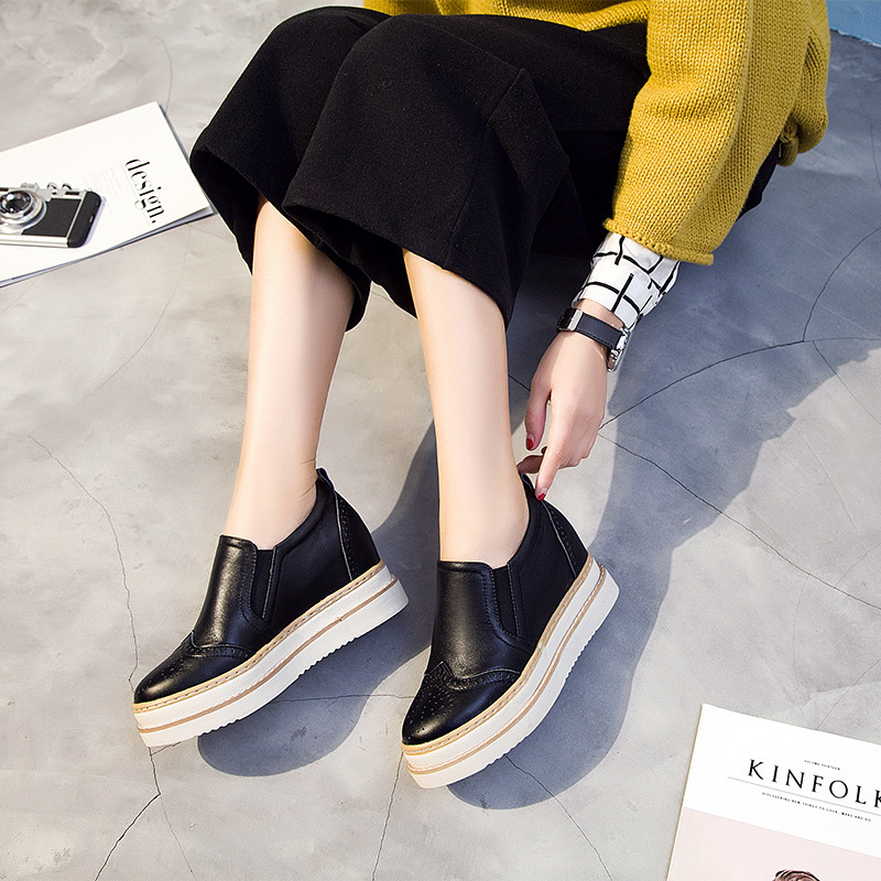 Women's Height Increasing Insole Genuine Leather Women's Shoes Brogue Platform foto 5