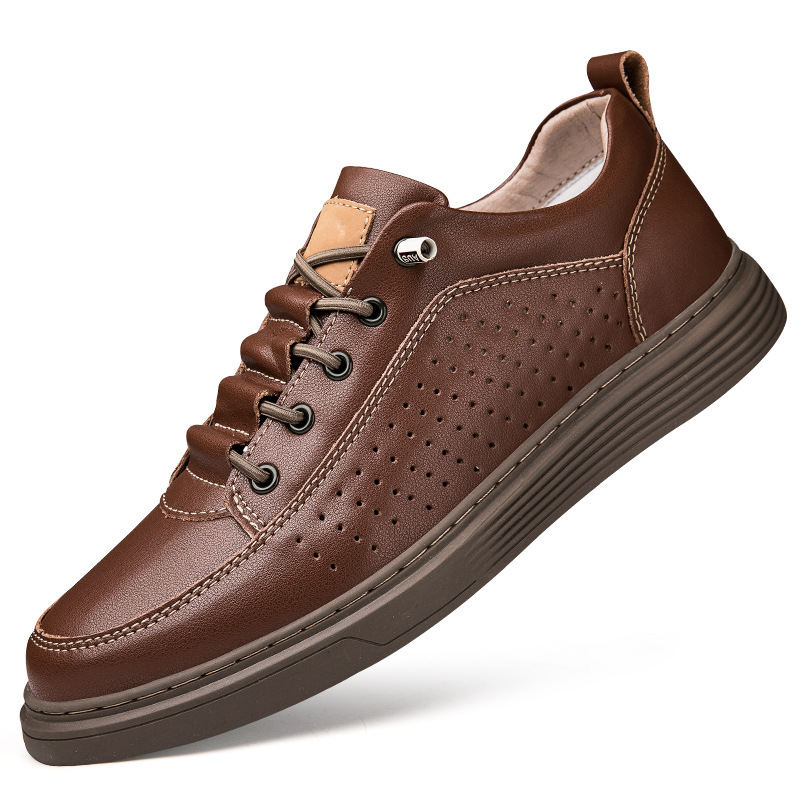 Men's Plus Size Leather Skateboard Shoes Retro Punching Soft Shoes foto 5