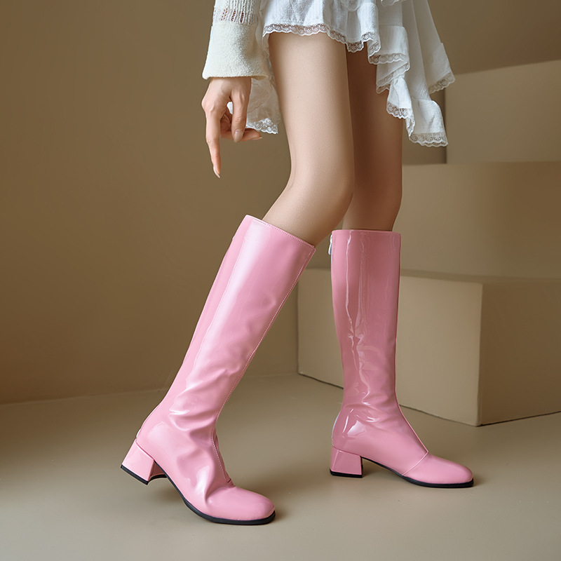 Womens Stylish Chunky-heeled Square-toe Over-the-knee Boots foto 3
