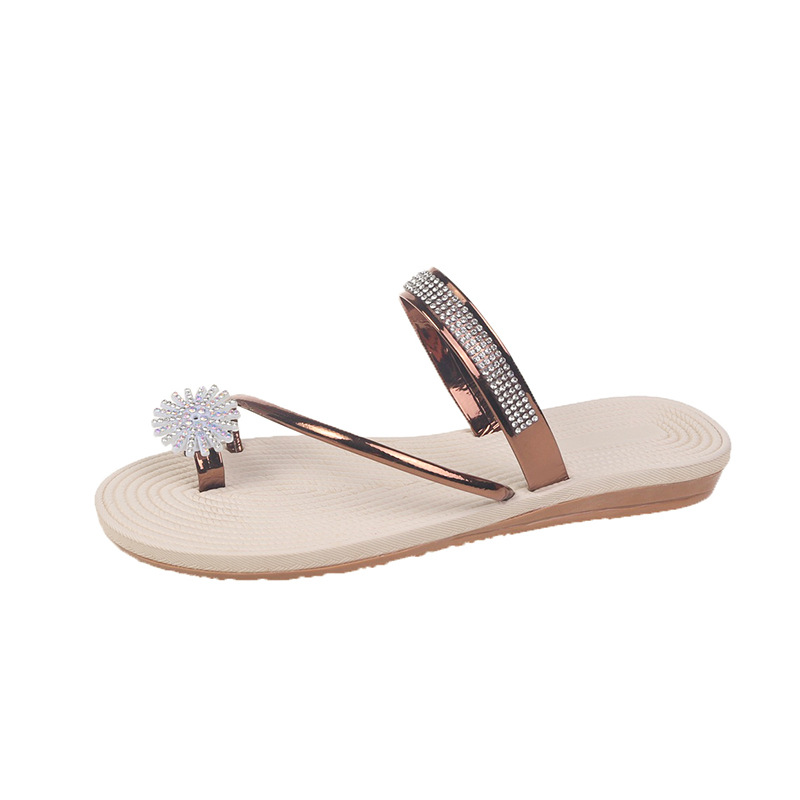 Outerwear Floral Rhinestone Flip-Flops Fairy Style Flat Sandals Two-Way Wear foto 2