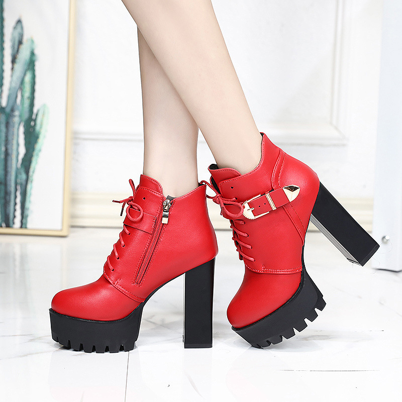New British Style Chunky Heel Waterproof Platform High Heels foto 4